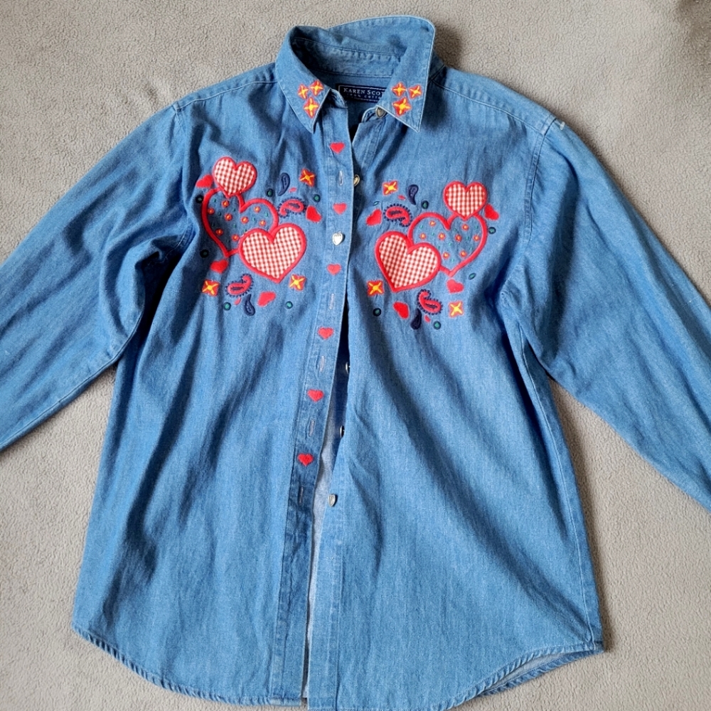 vintage karen scott embroidery denim long sleeve